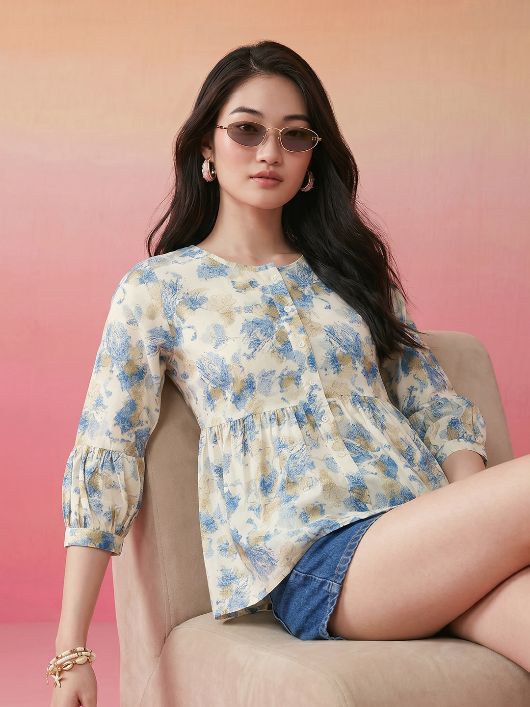 Janasya Cream A-Line Cotton Top - Dista