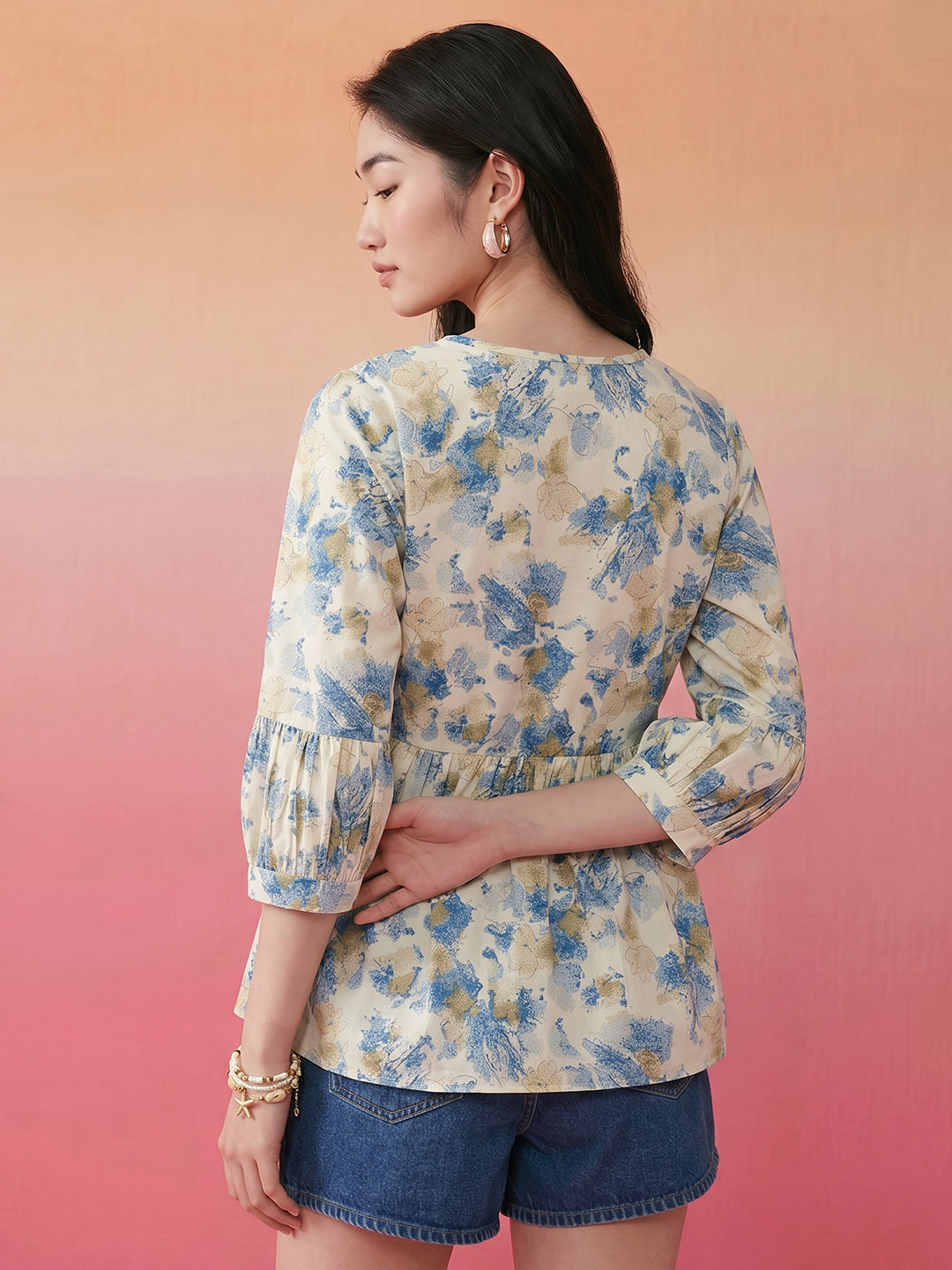 Janasya Cream A-Line Cotton Top - Dista