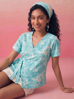 Thumbnail for Janasya Sky Blue Wrap Cotton Top - Dista