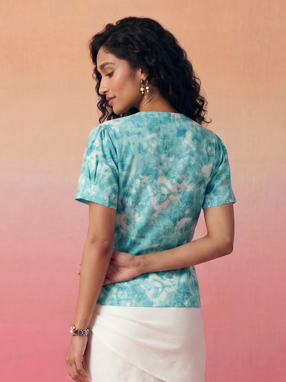 Janasya Sky Blue Wrap Cotton Top - Dista