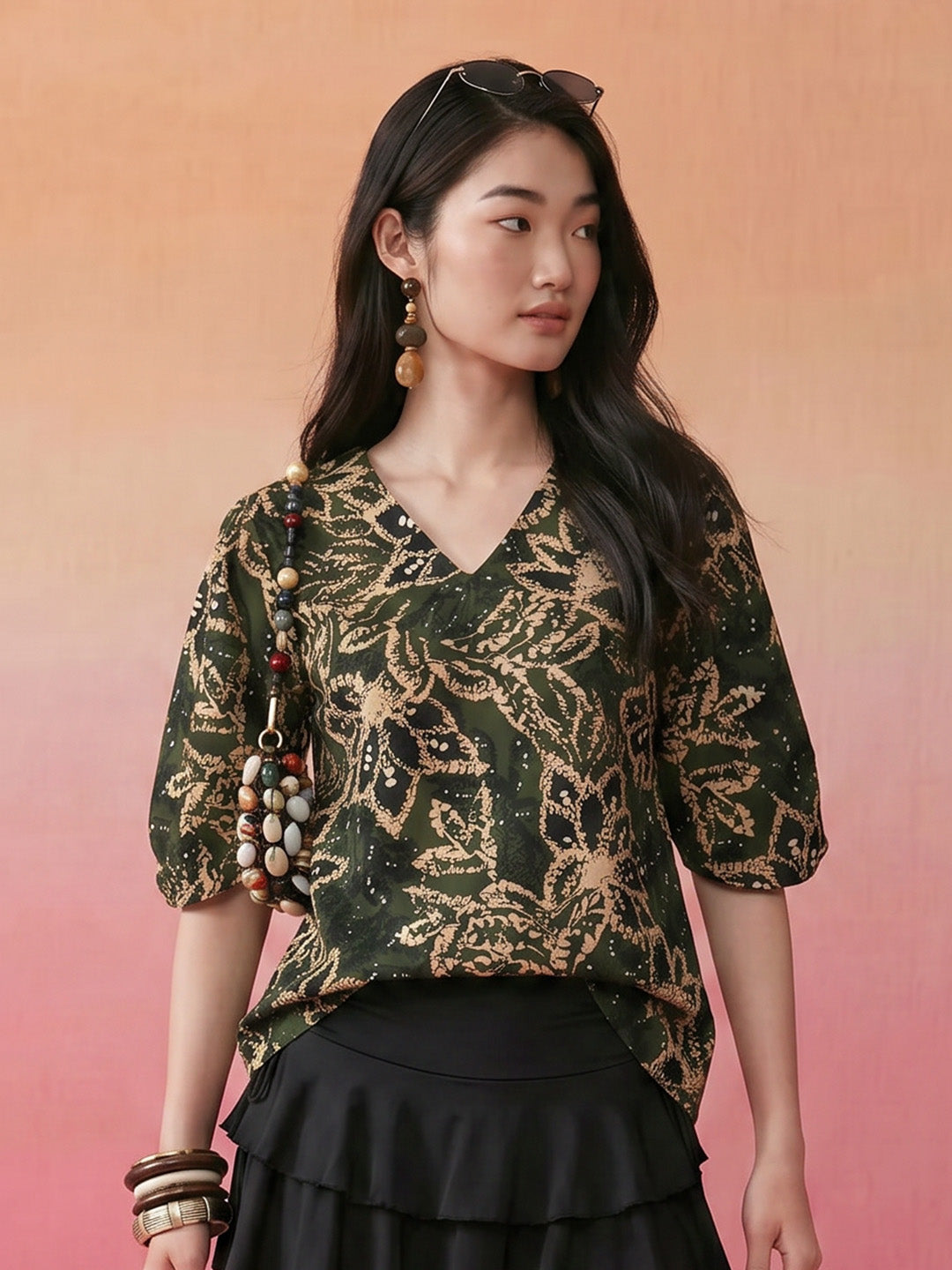 Janasya Green Straight Cotton Top - Dista