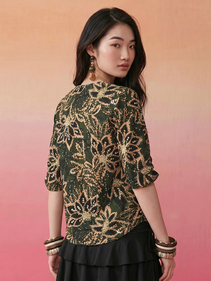Janasya Green Straight Cotton Top - Dista