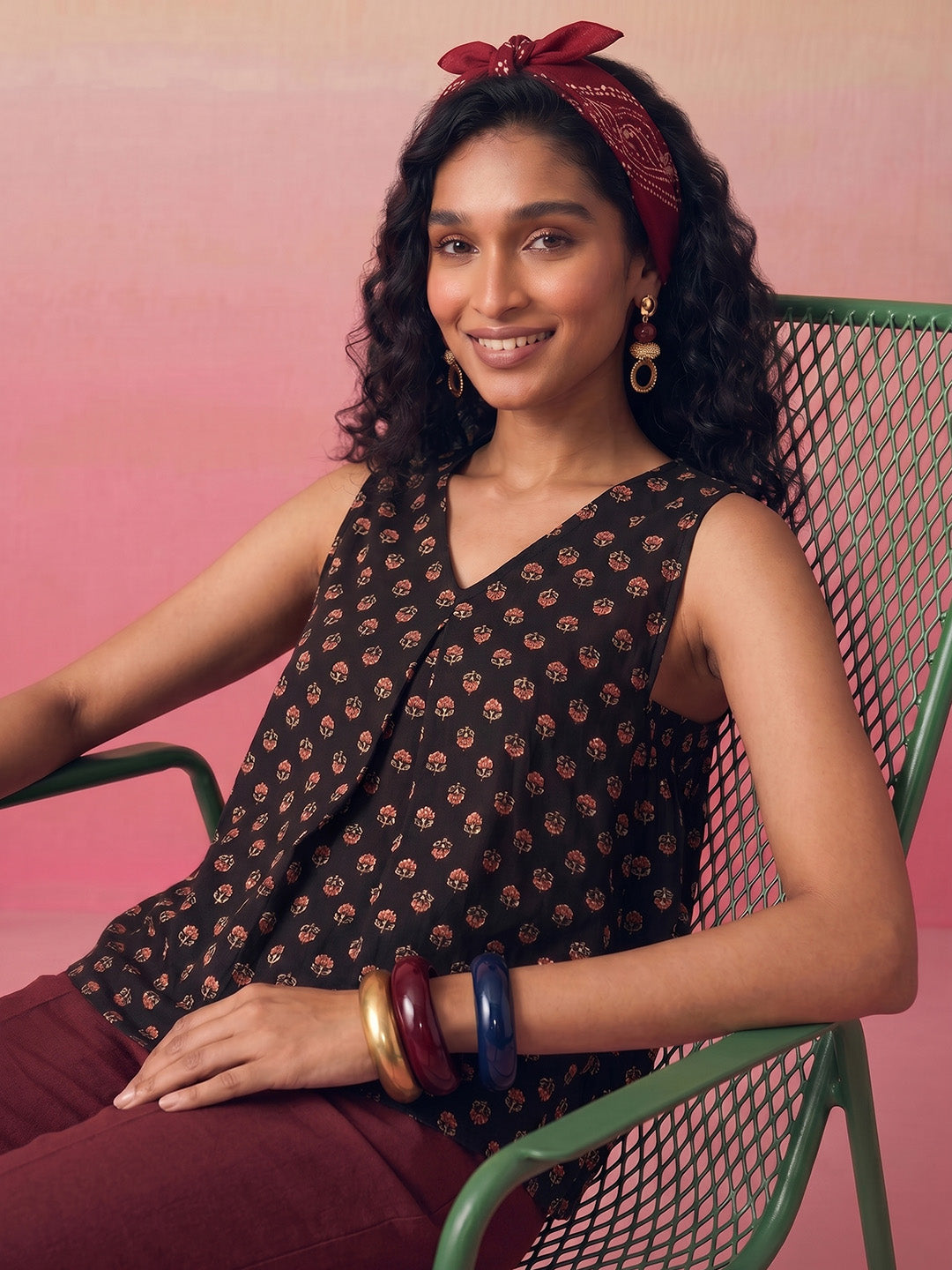 Janasya Black A-Line Cotton Top - Dista
