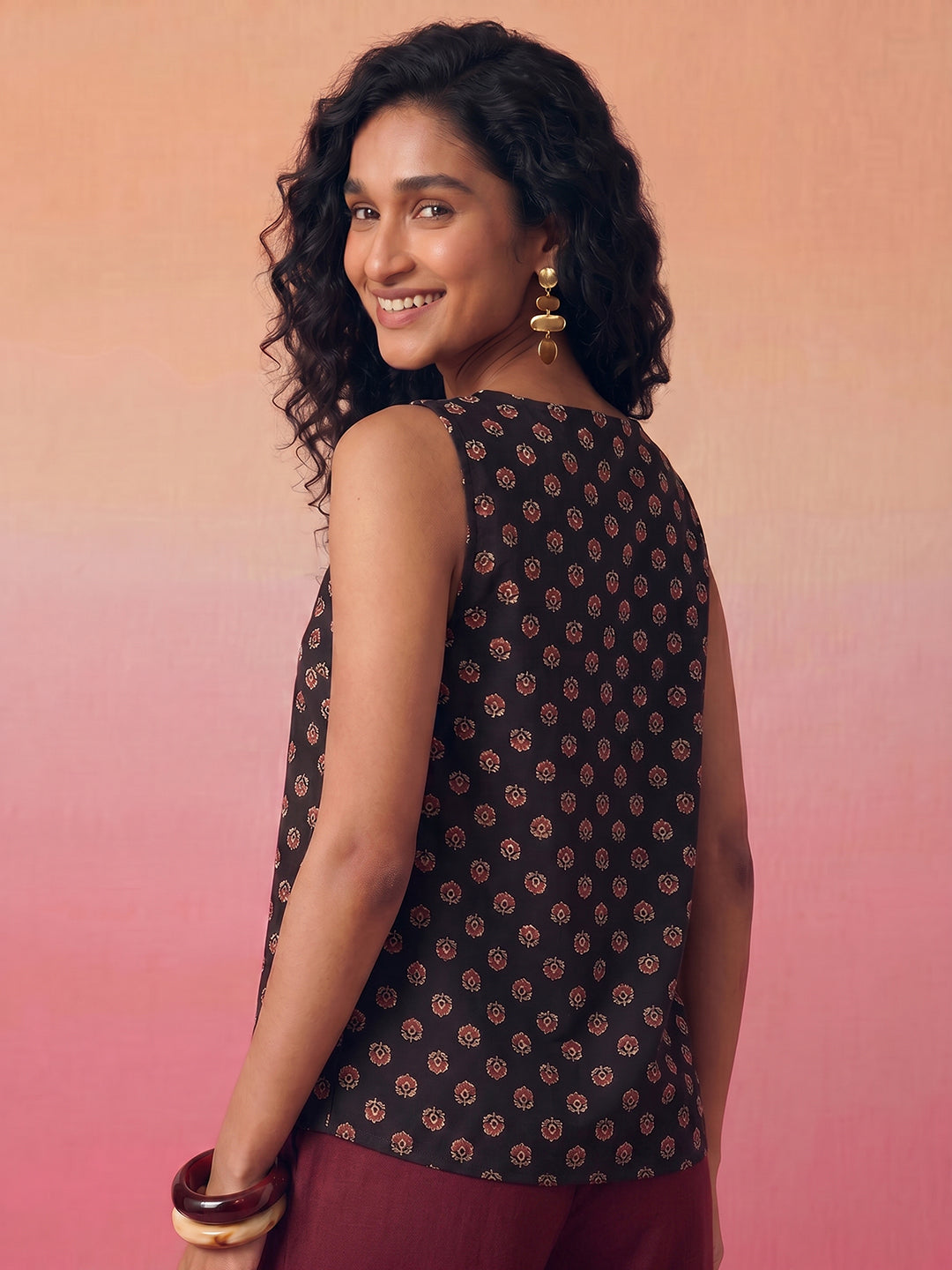 Janasya Black A-Line Cotton Top - Dista