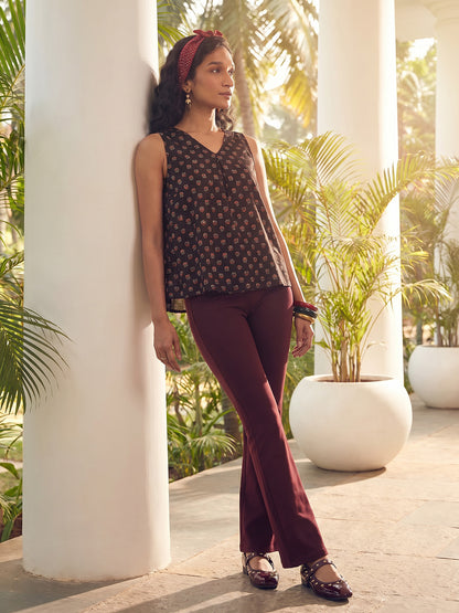 Janasya Black A-Line Cotton Top - Dista