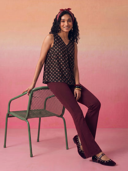 Janasya Black A-Line Cotton Top - Dista