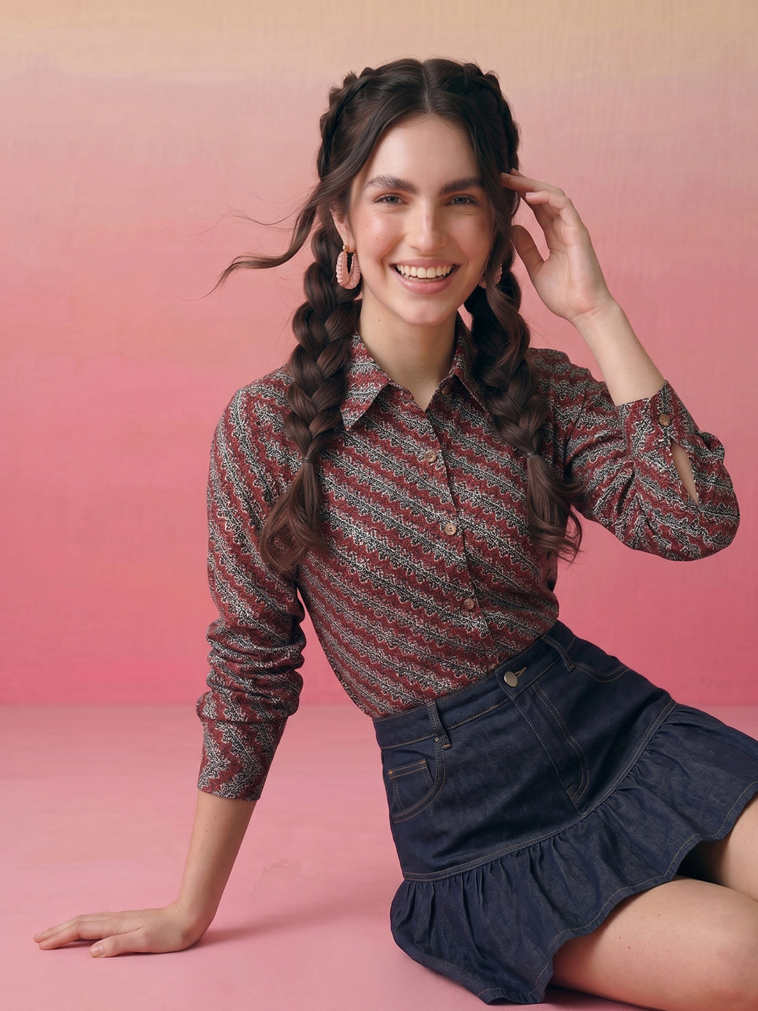 Janasya Maroon Shirt Cotton Top - Dista