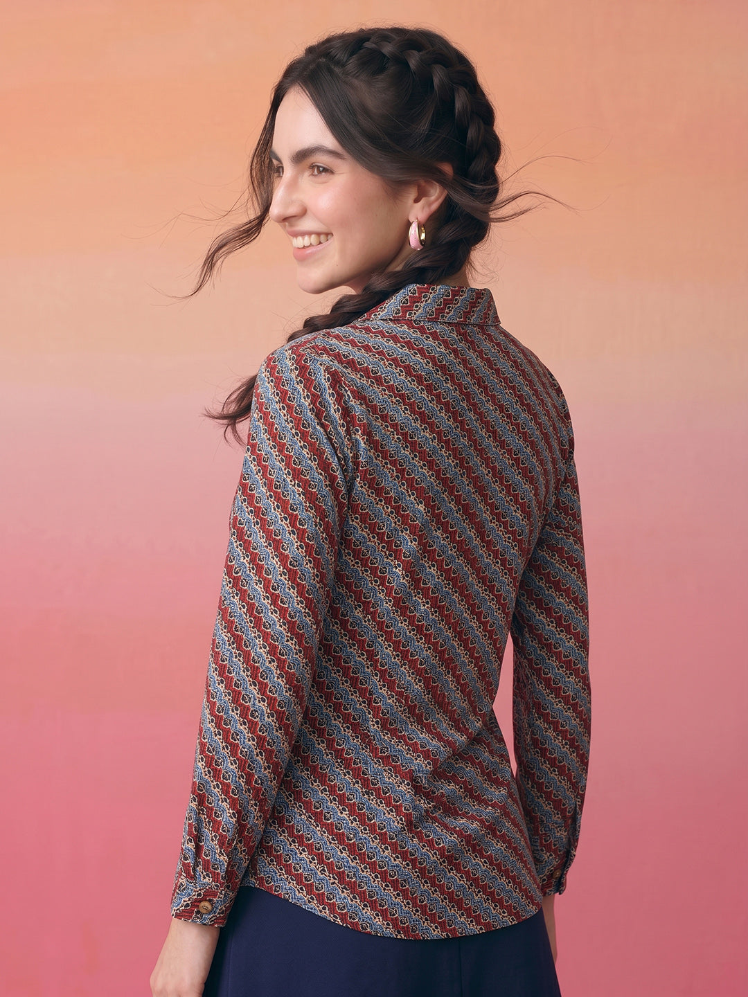 Janasya Maroon Shirt Cotton Top - Dista