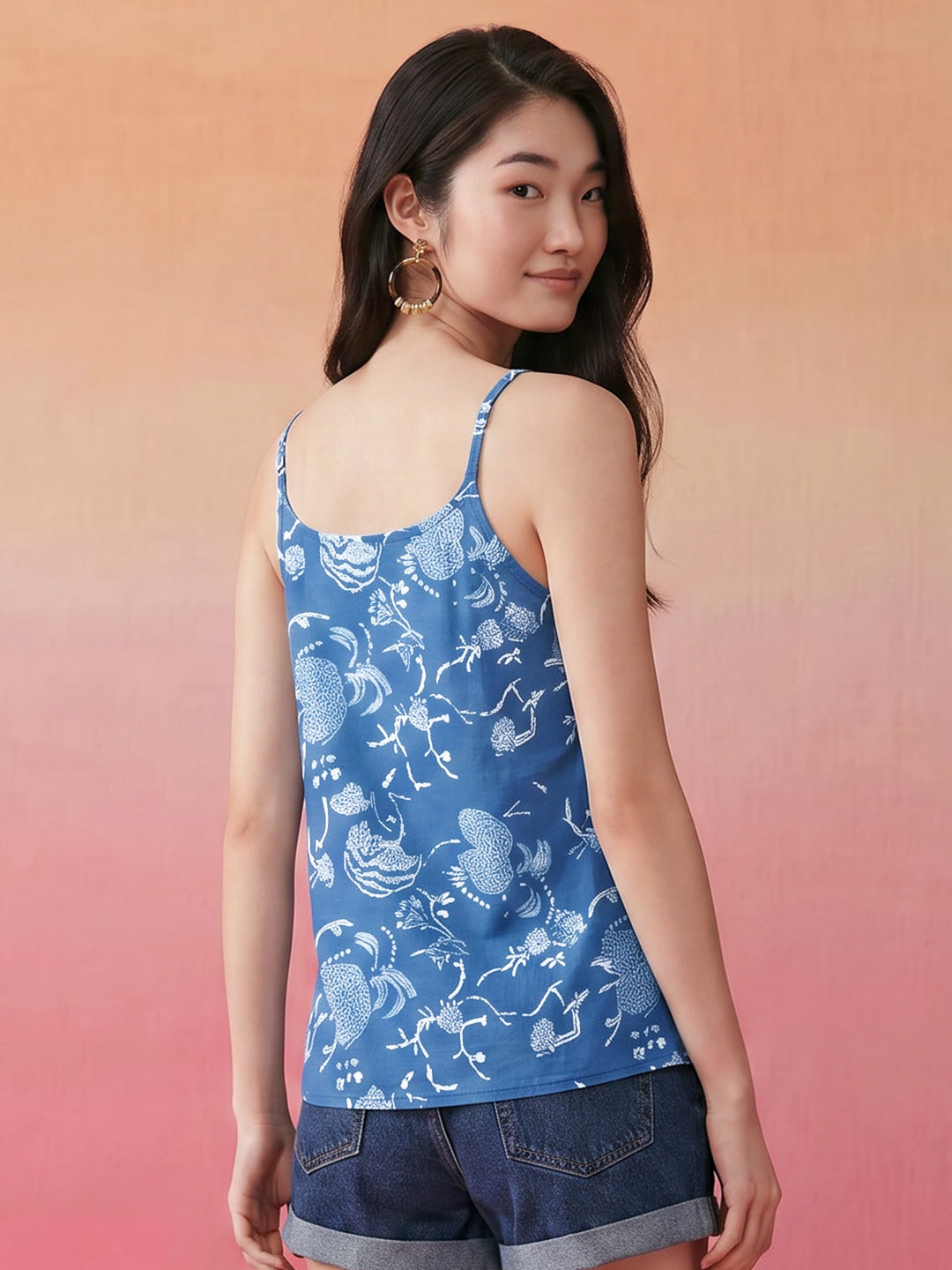 Janasya Blue A-Line Cotton Top - Dista