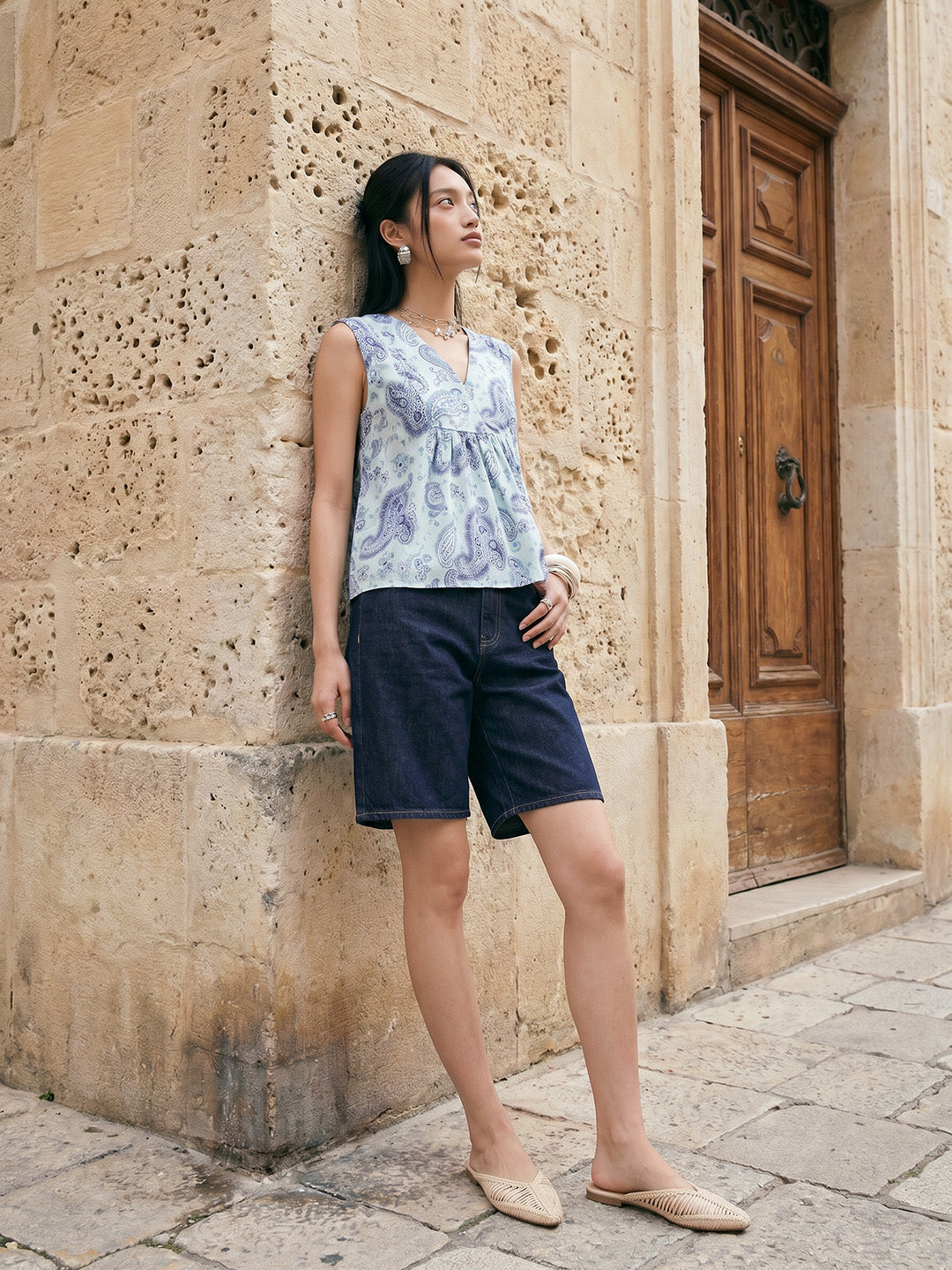 Janasya Aqua Peplum Cotton Top - Dista