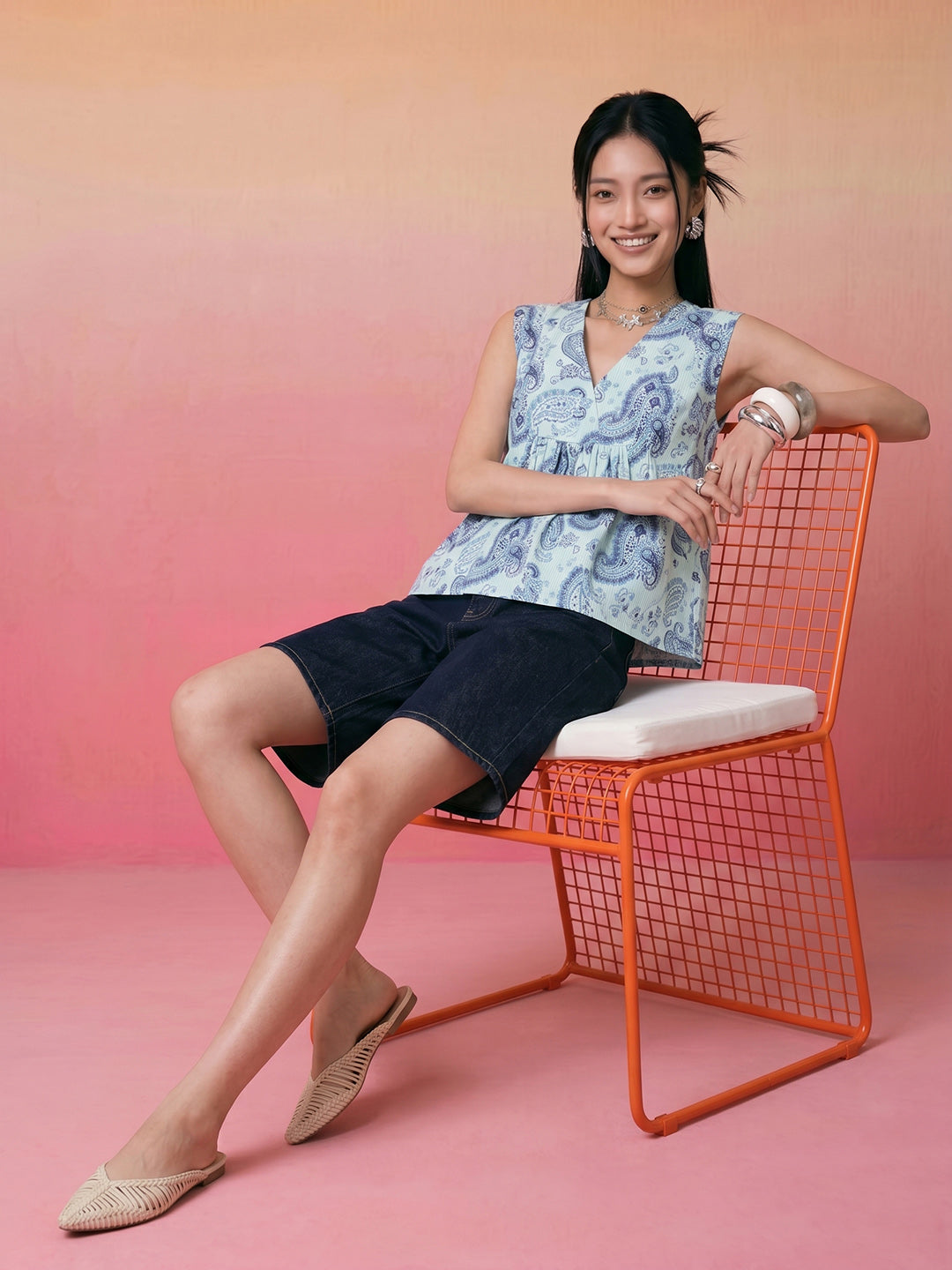 Janasya Aqua Peplum Cotton Top - Dista