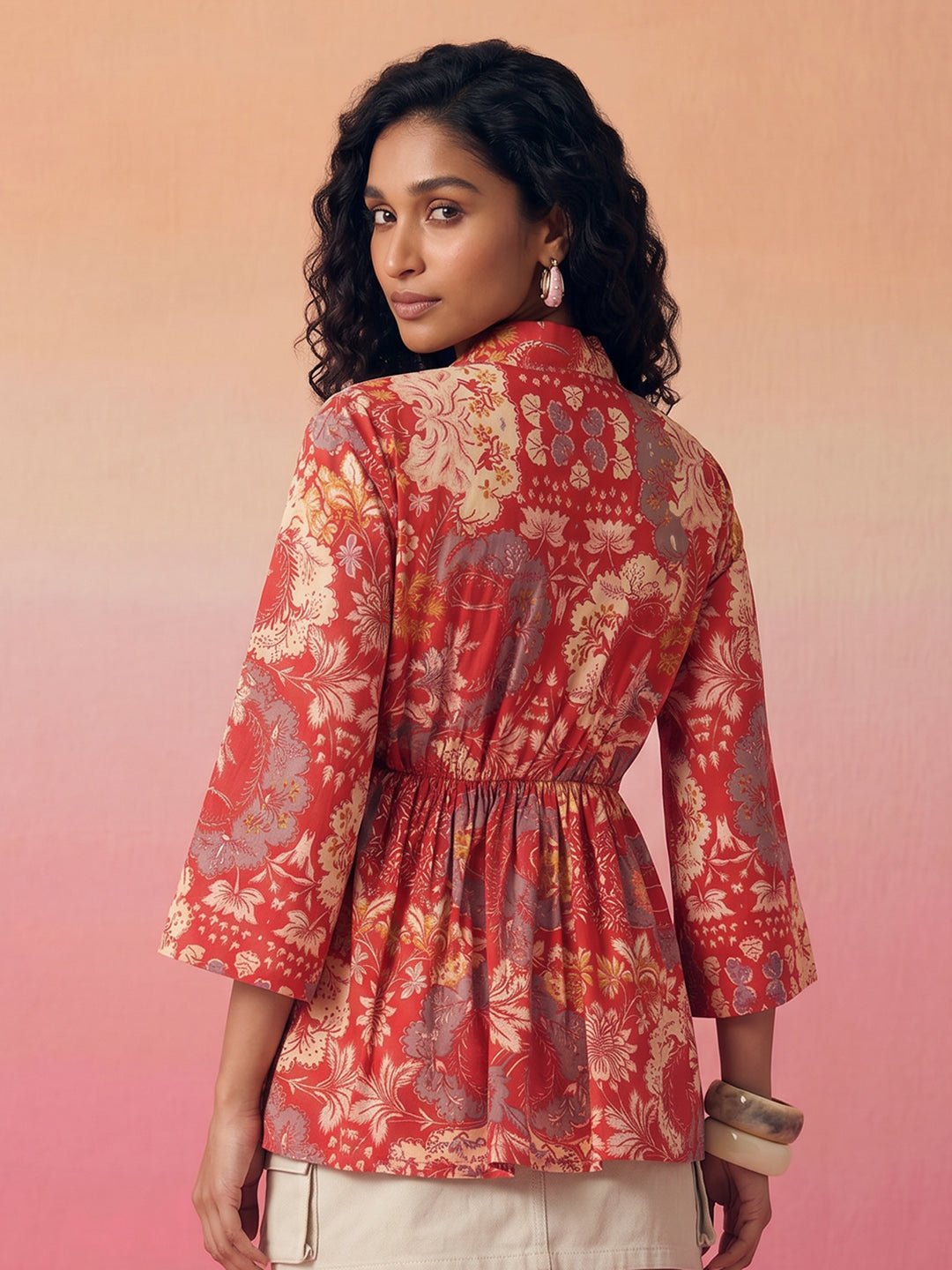 Janasya Red Peplum Cotton Top - Dista