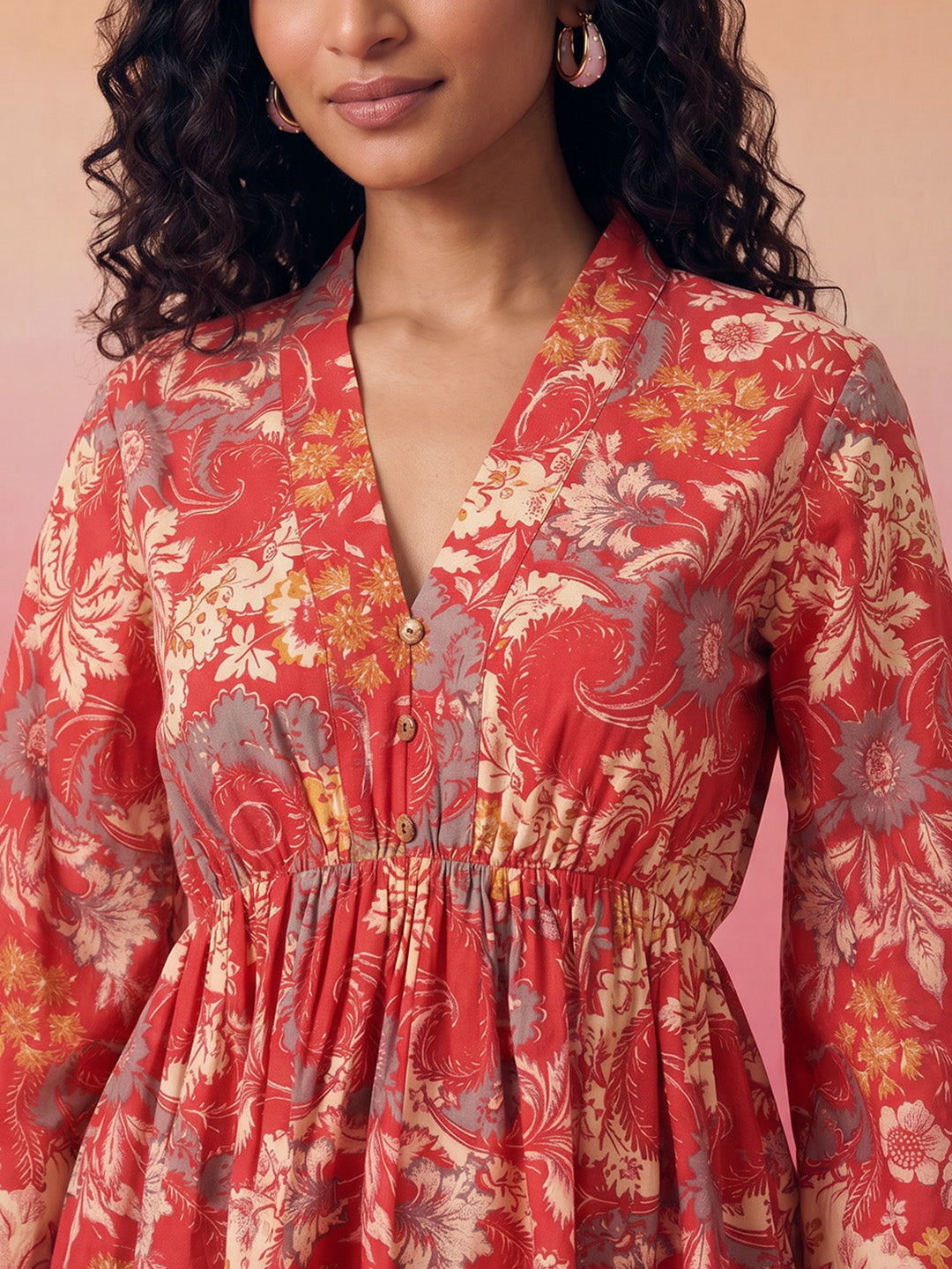 Janasya Red Peplum Cotton Top - Dista