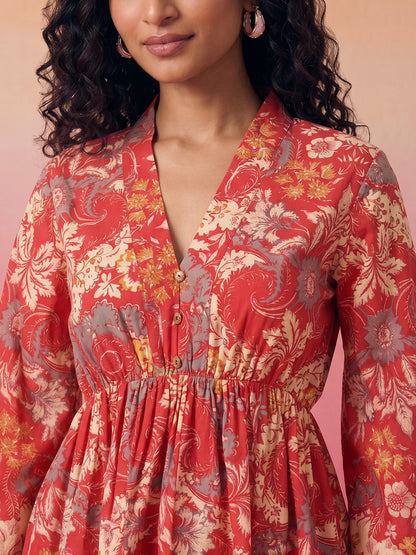 Janasya Red Peplum Cotton Top - Dista