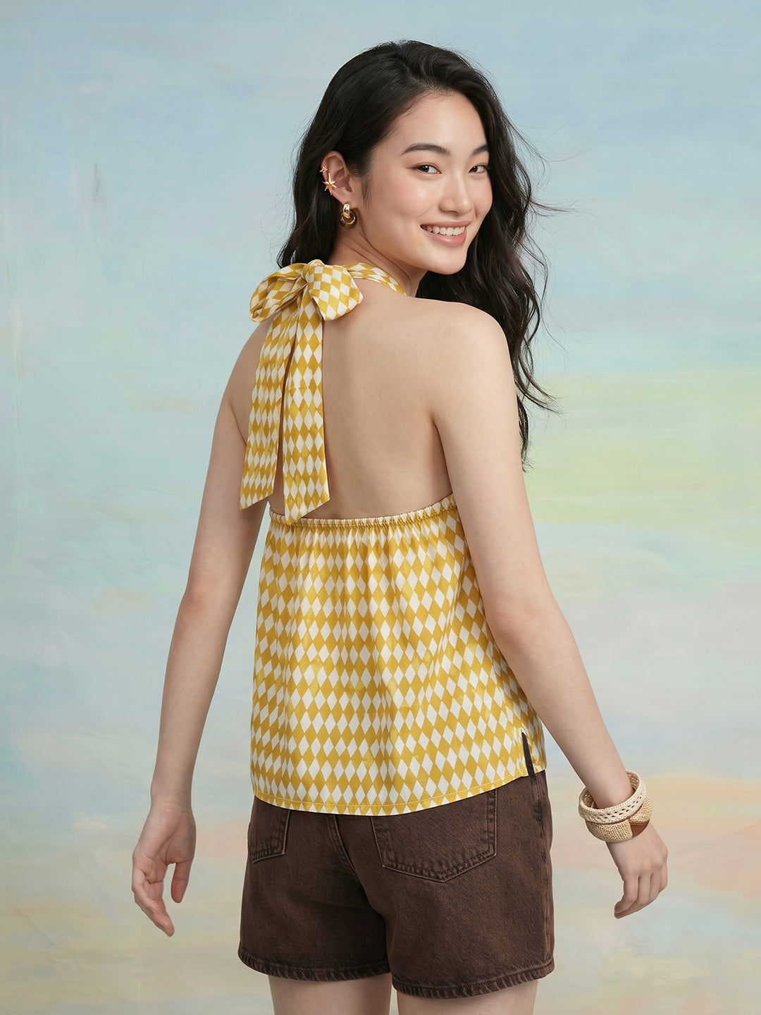 Janasya Yellow A-Line Cotton Top - Dista