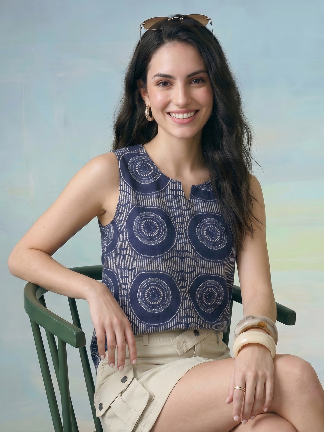 Janasya Indigo Straight Cotton Top - Dista