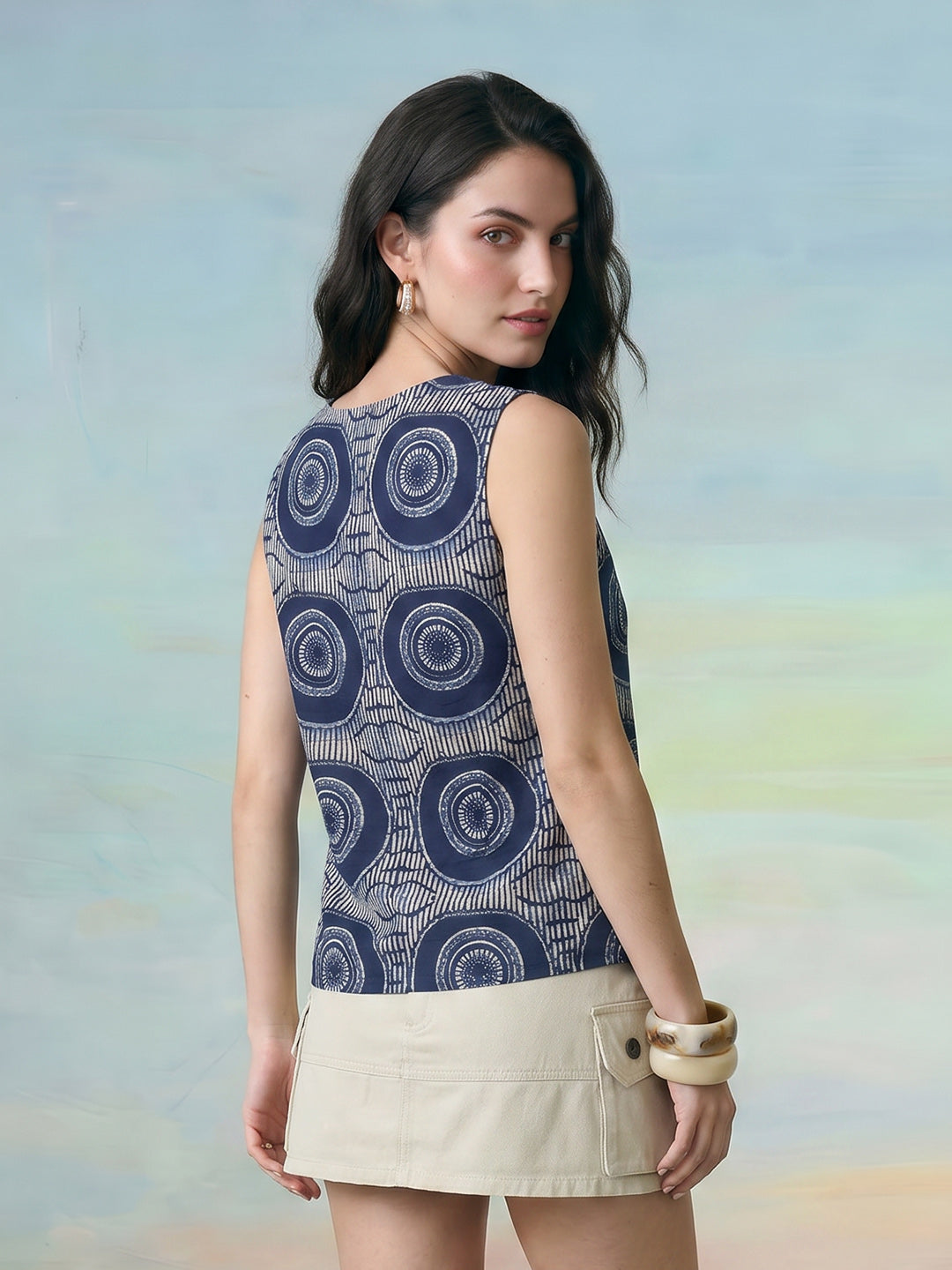 Janasya Indigo Straight Cotton Top - Dista