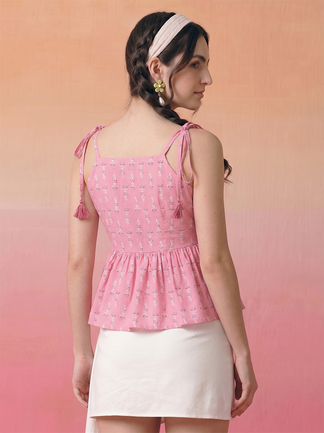 Janasya Pink Peplum Cotton Top - Dista