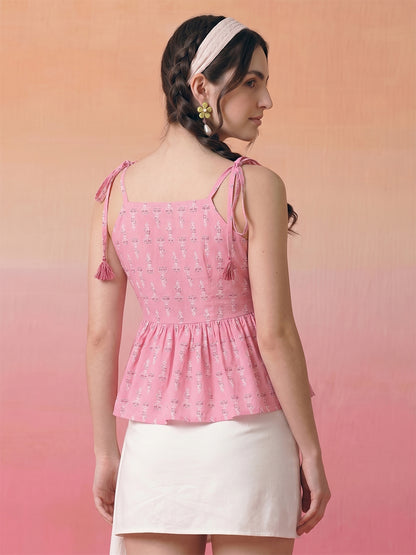 Janasya Pink Peplum Cotton Top - Dista