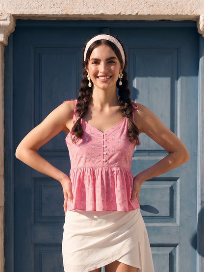 Janasya Pink Peplum Cotton Top - Dista