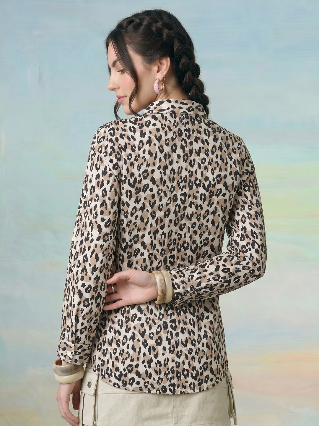 Janasya Beige Shirt Rayon Blend Top - Dista