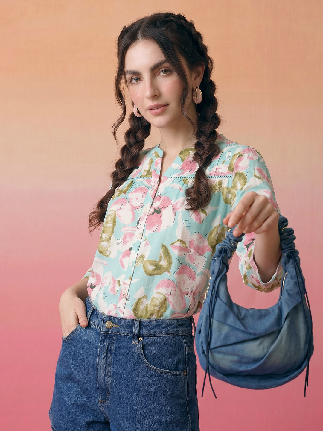 Janasya Sky Blue Straight Cotton Top - Dista