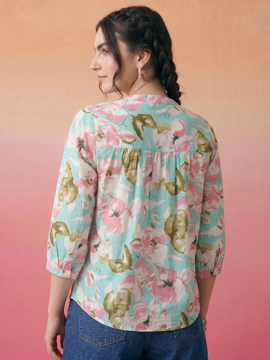 Janasya Sky Blue Straight Cotton Top - Dista