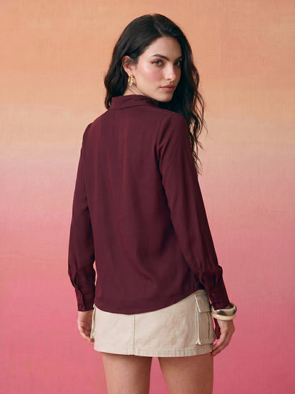 Janasya Wine Shirt Rayon Top - Dista