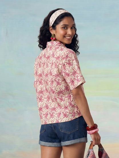 Janasya Cream Shirt Cotton Top - Dista