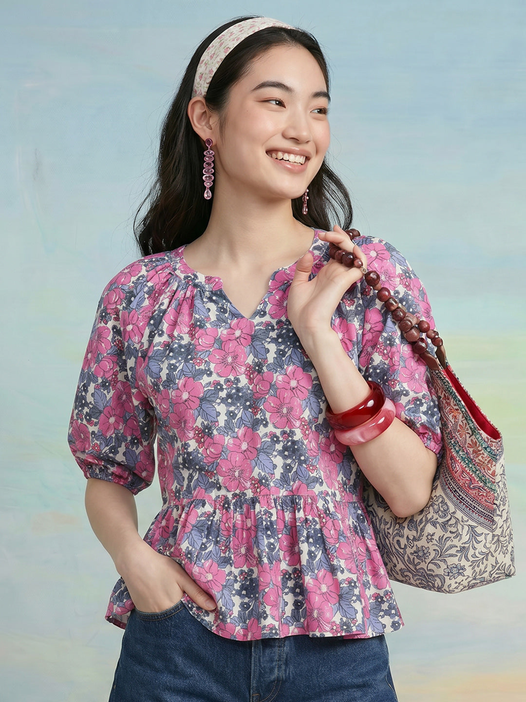 Janasya Multi A-Line Cotton Top - Dista