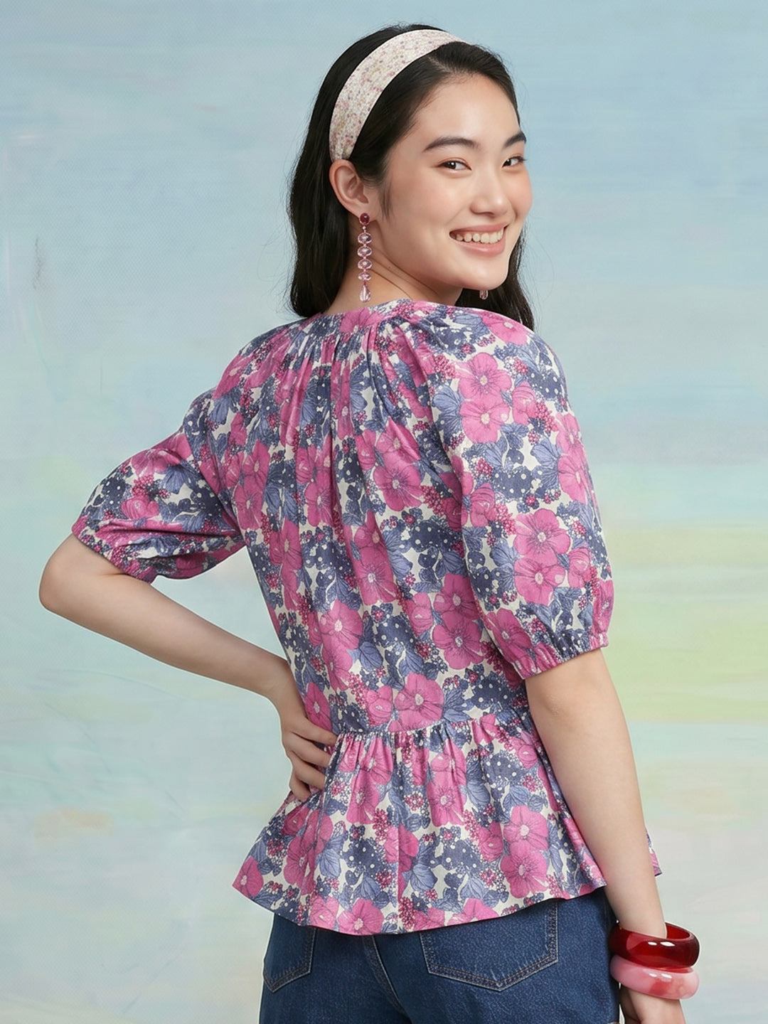 Janasya Multi A-Line Cotton Top - Dista