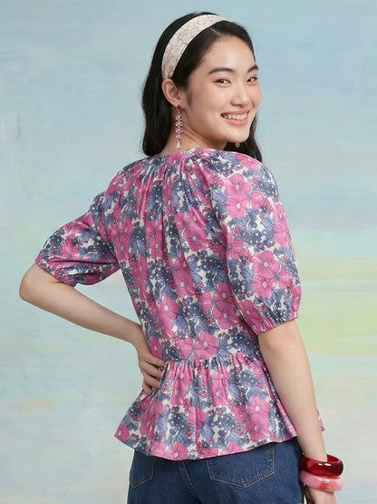 Janasya Multi A-Line Cotton Top - Dista