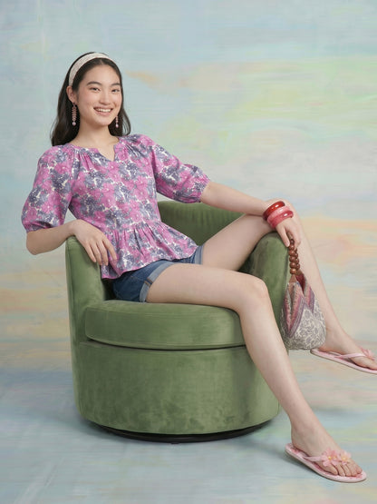 Janasya Multi A-Line Cotton Top - Dista