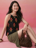 Thumbnail for Janasya Black Straight Cotton Top - Dista