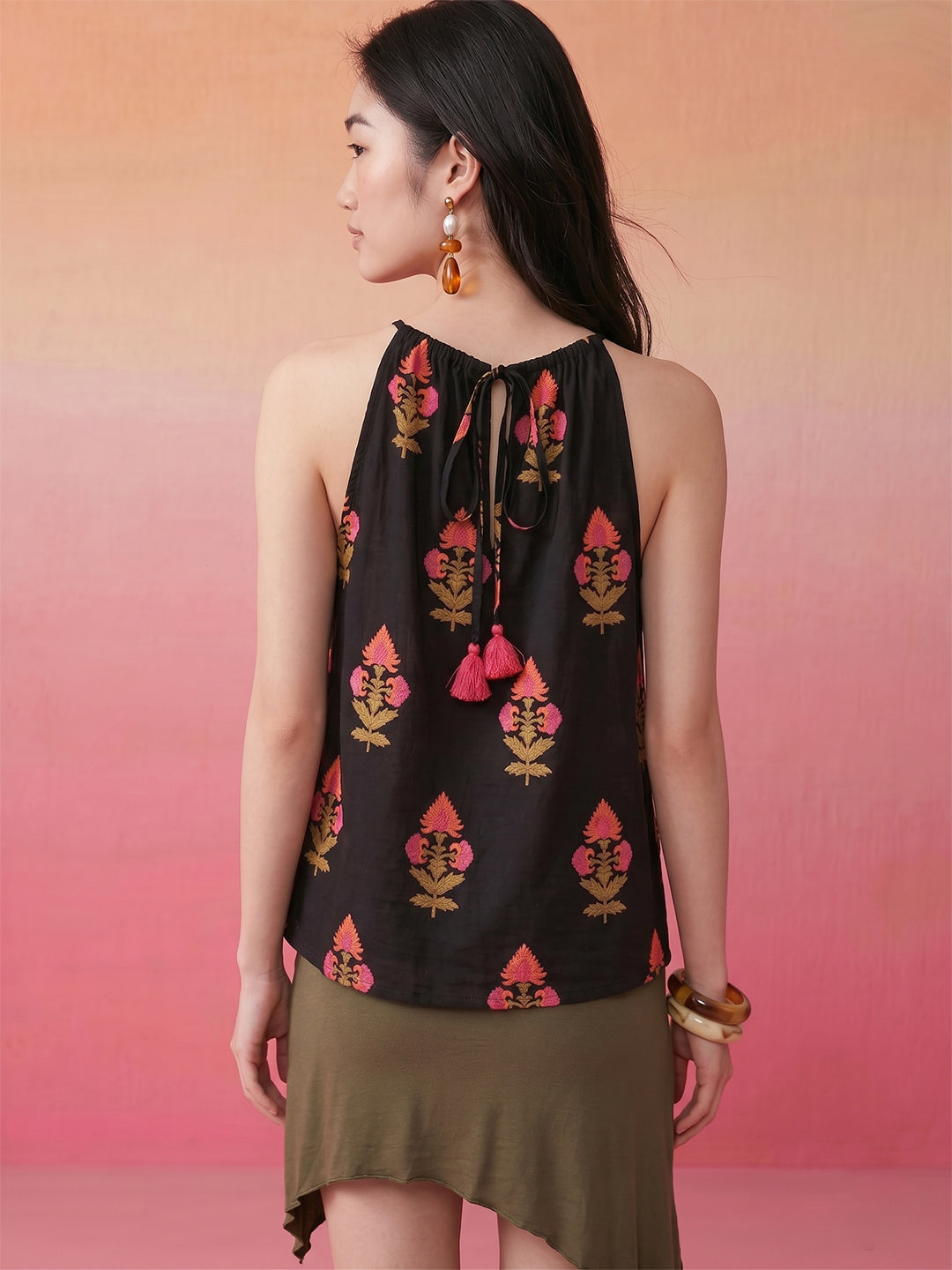 Janasya Black Straight Cotton Top - Dista