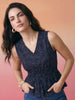Janasya Navy Blue Peplum Cotton Top - Dista