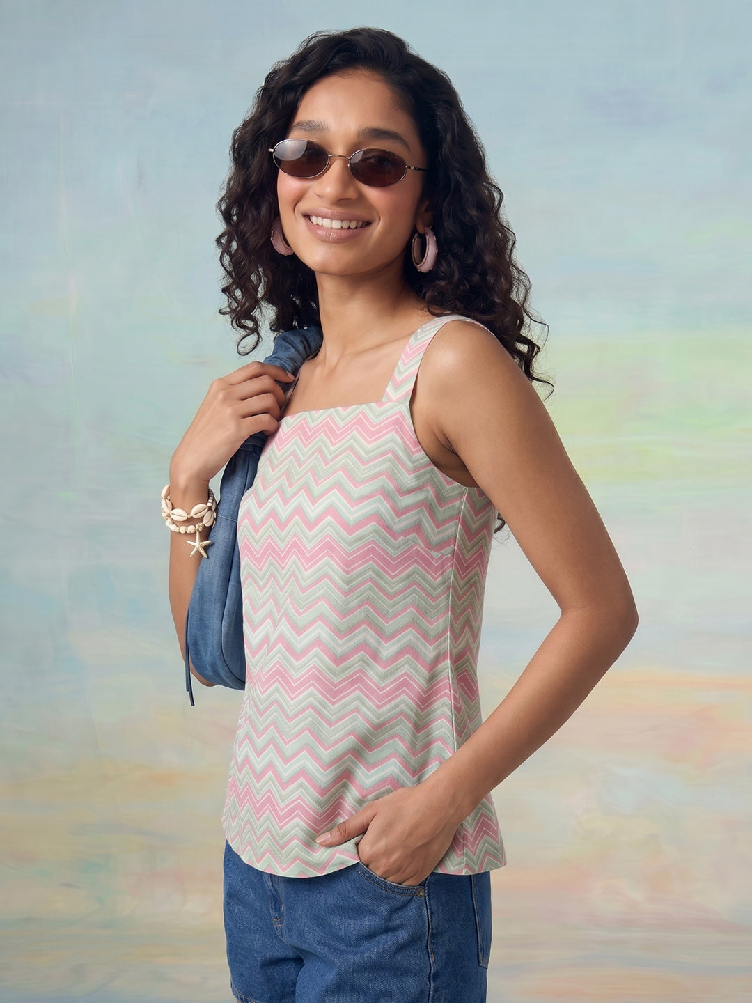 Janasya Multi A-Line Cotton Top - Dista