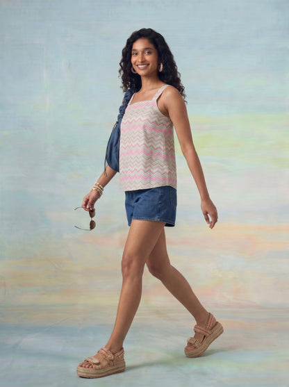 Janasya Multi A-Line Cotton Top - Dista