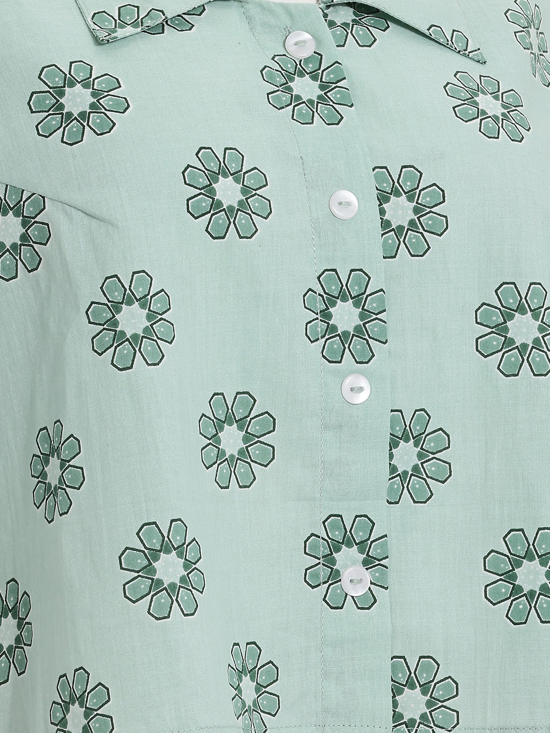 Janasya Sea Green Crop Cotton Top - Dista