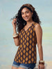 Janasya Brown A-Line Cotton Top - Dista