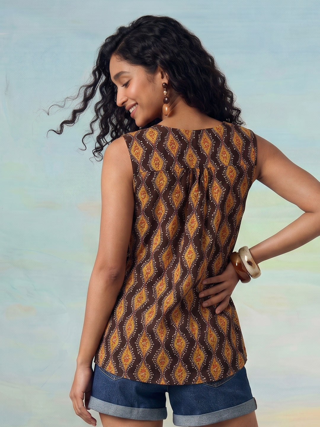Janasya Brown A-Line Cotton Top - Dista