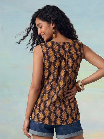 Janasya Brown A-Line Cotton Top - Dista