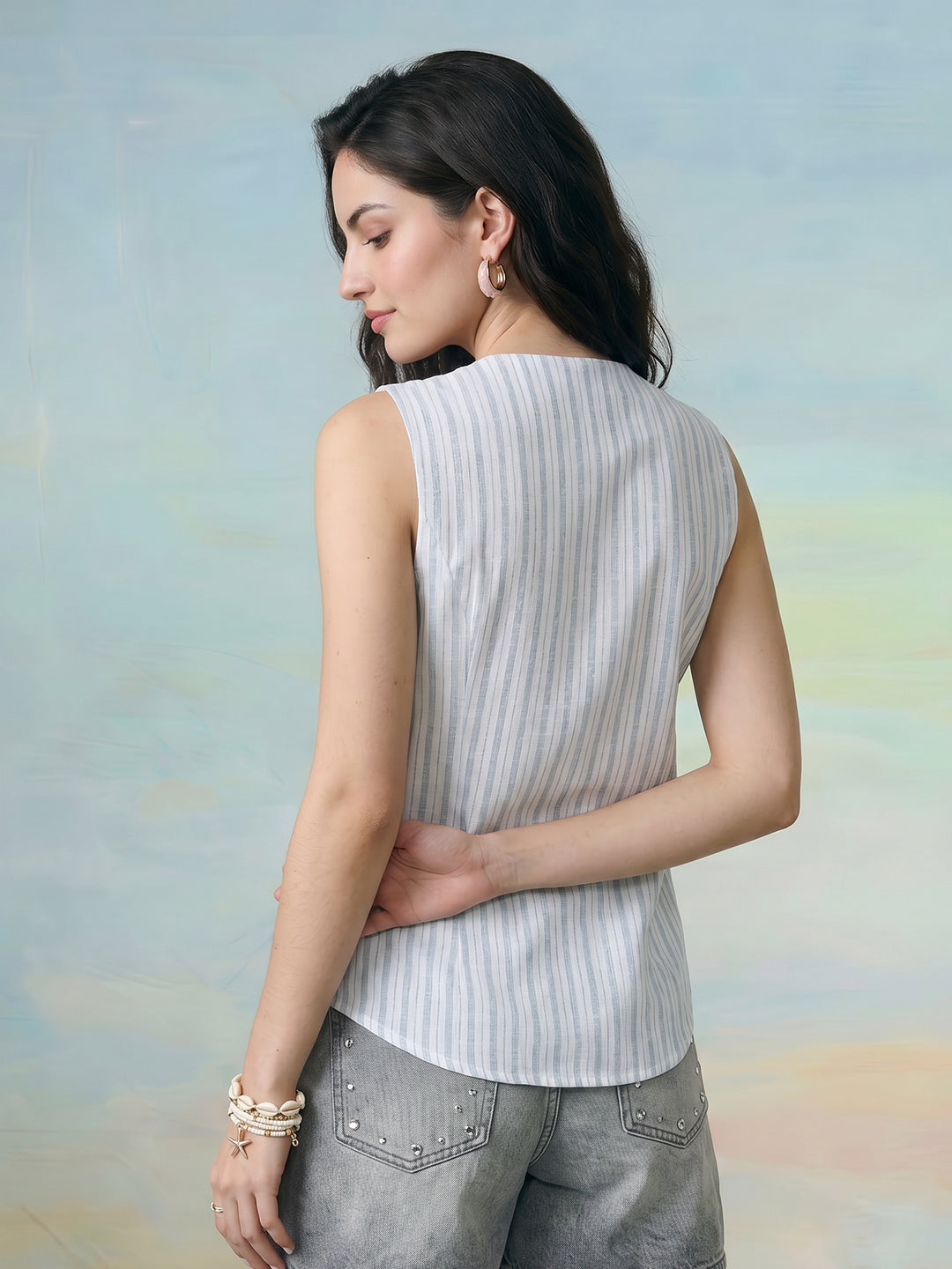 Janasya White Straight Cotton Top - Dista