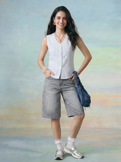 Janasya White Straight Cotton Top - Dista