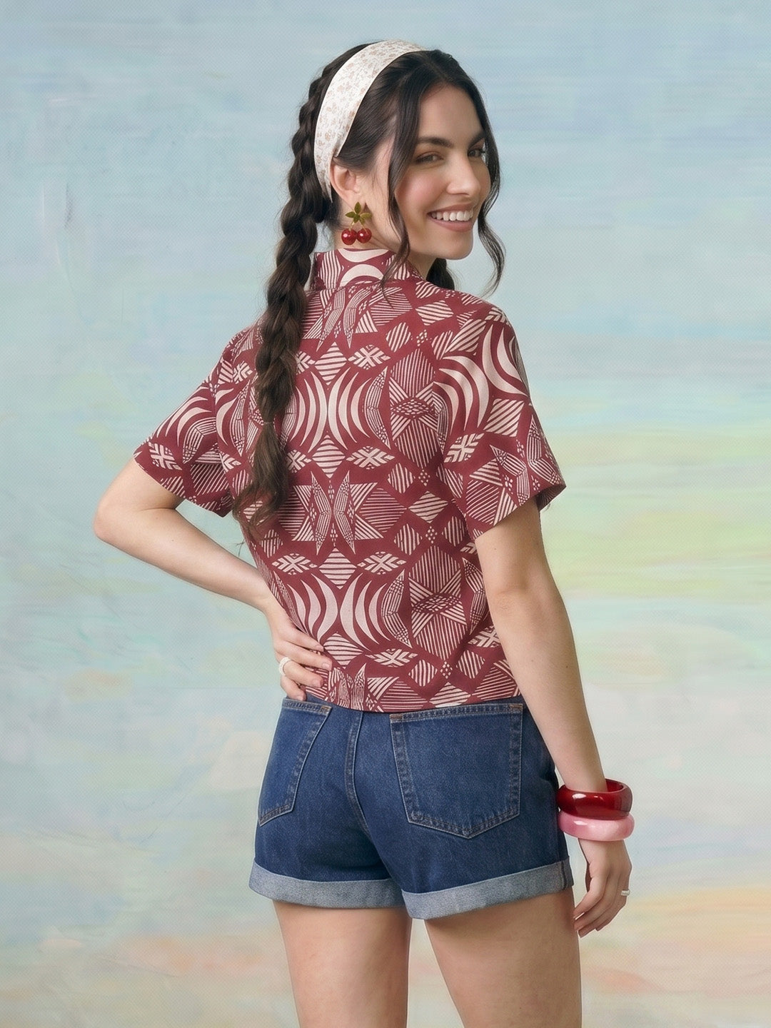 Janasya Wine Shirt Cotton Top - Dista