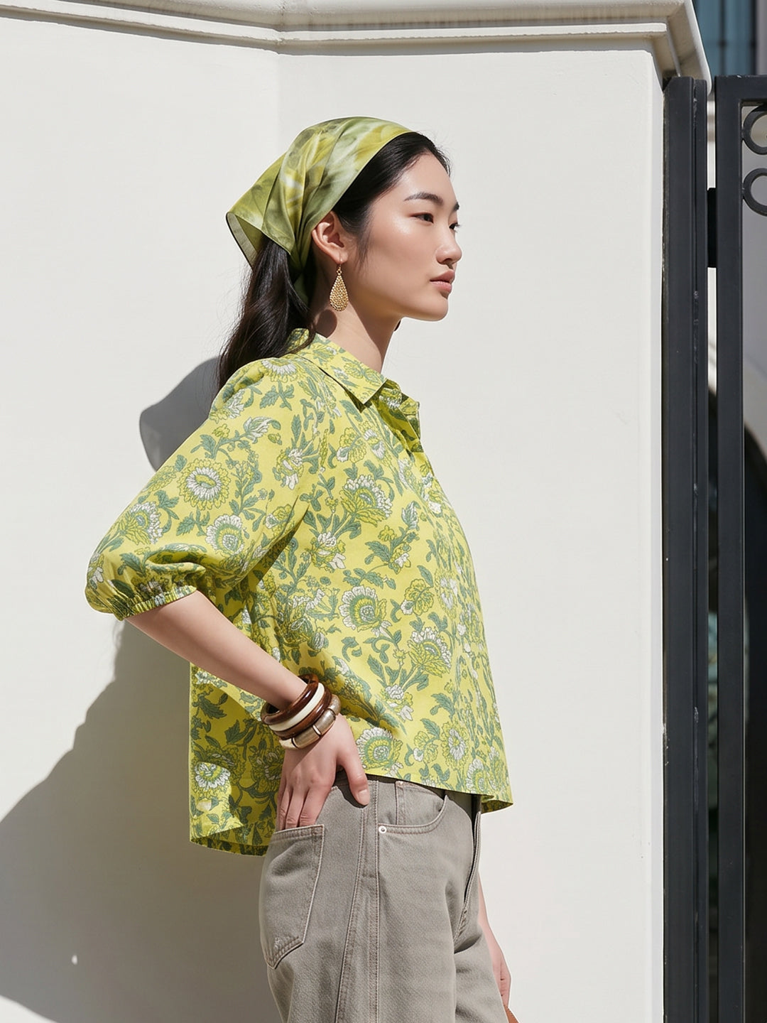Janasya Lime Green Shirt Cotton Top - Dista