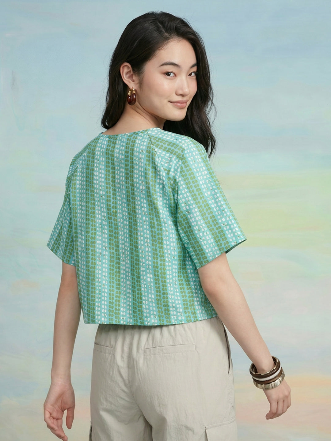Janasya Blue Straight Cotton Top - Dista