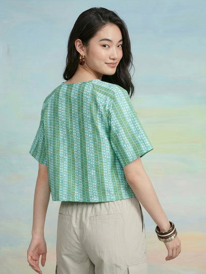 Janasya Blue Straight Cotton Top - Dista