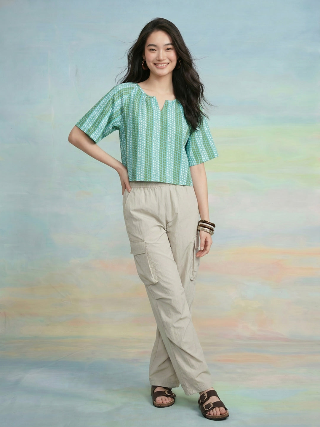 Janasya Blue Straight Cotton Top - Dista