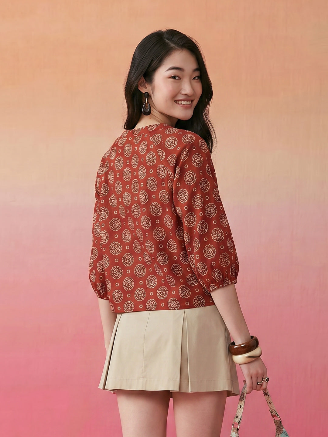 Janasya Rust Straight Cotton Top - Dista